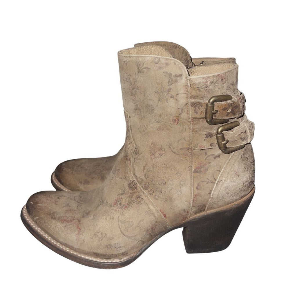Lucchese Brown Cowgirl Floral Catalina Western Boots bootie Suede Size 8.5 NWOB
