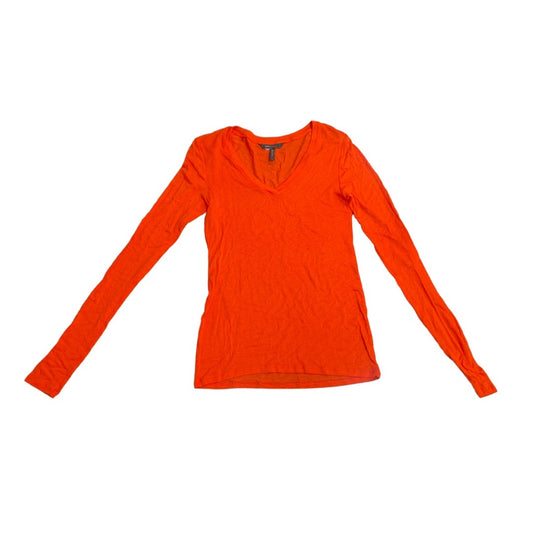BCBGMAXAZRIA Orange V-neck Fitted Long Sleeve Shirt Lightweight Size L