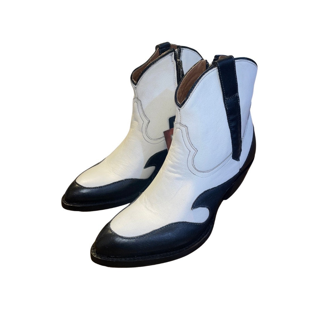 Lucchese Black White Flame Overlay Bianca Cowboy Boots Size 9B Western Cowgirl