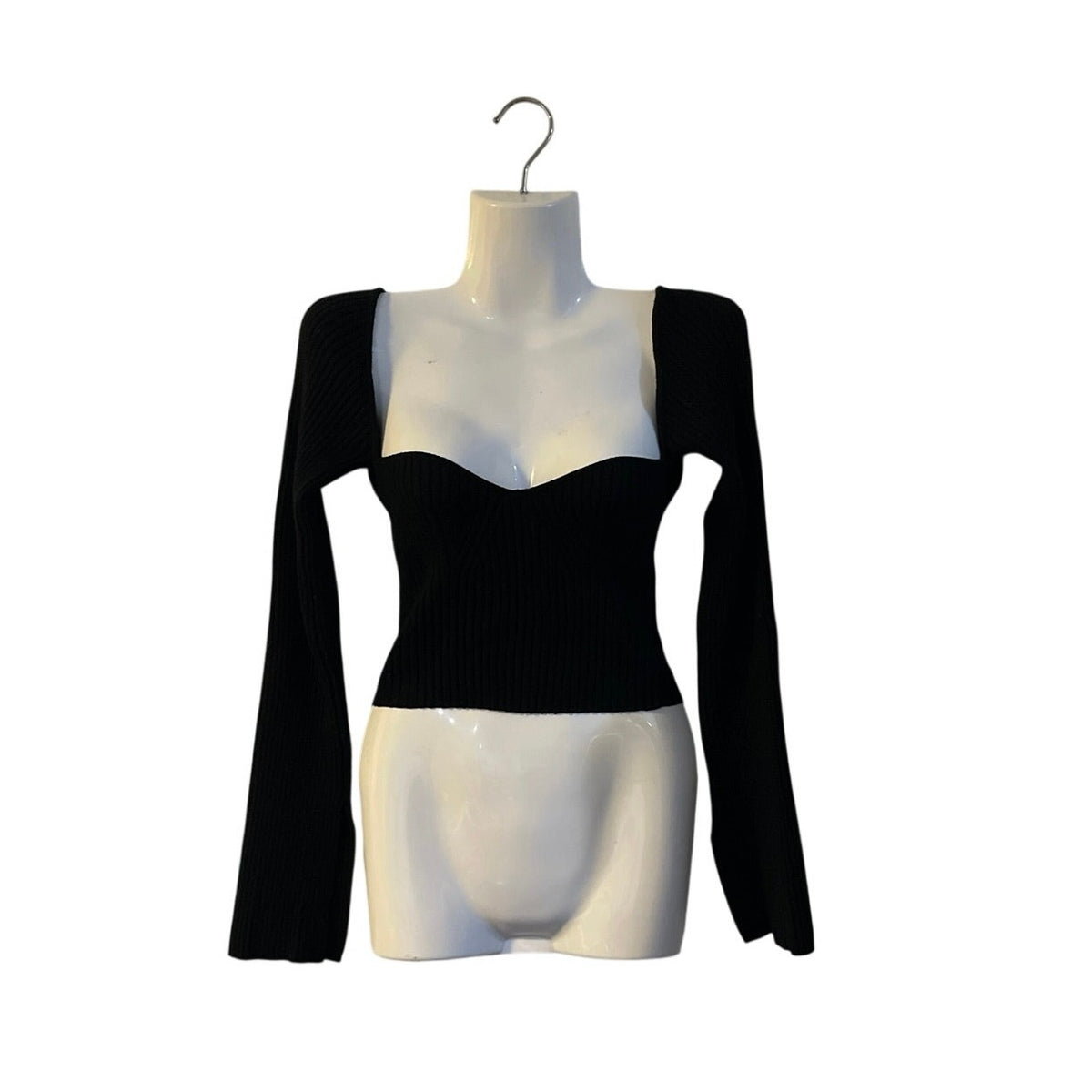 Urban Outfitters Black Sweetheart Neckline Long Sleeve Knit Bustier Top SZ S Y2K