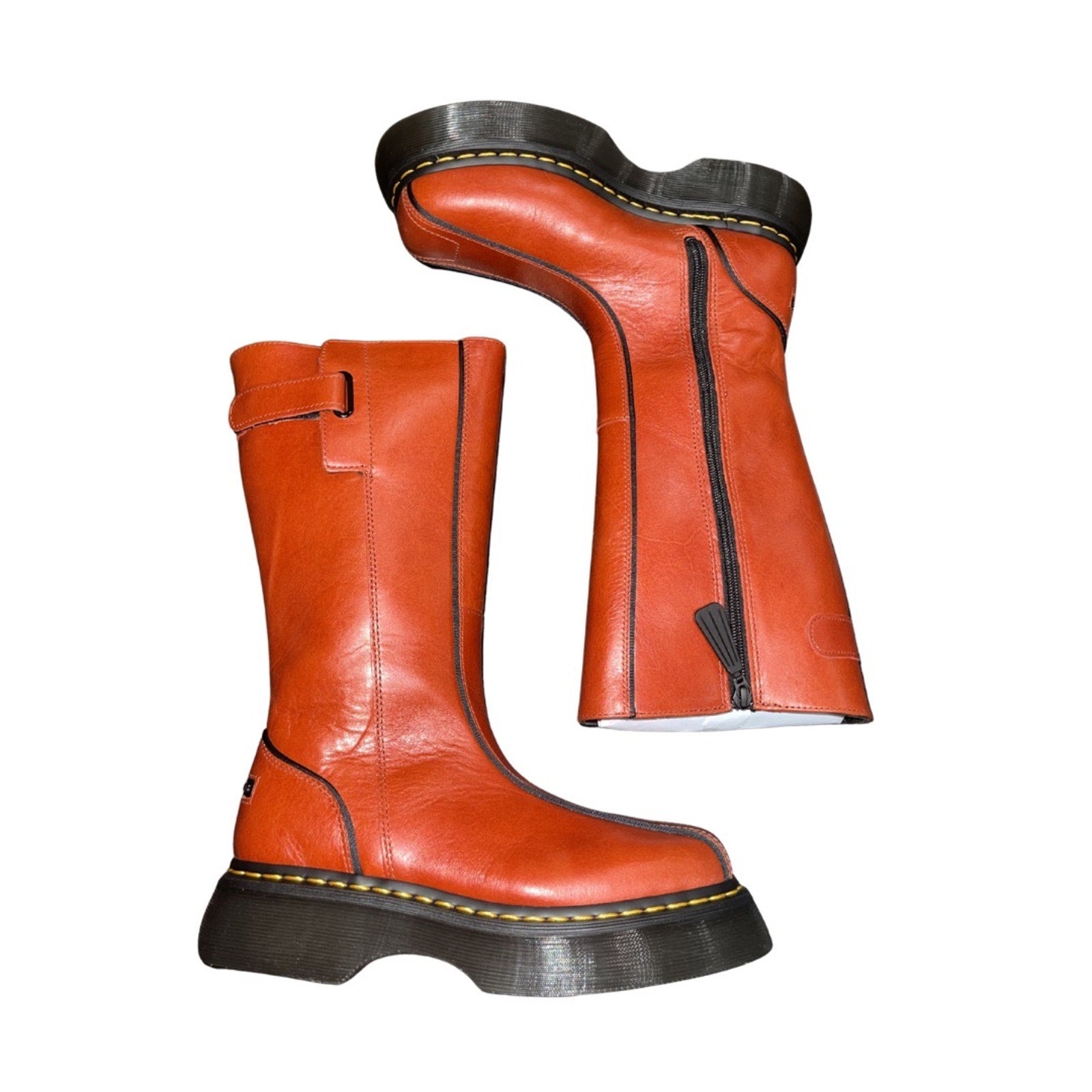 Dr. Martens Buzz High Eclipse Platform Leather Tall Boots Flame Orange US 8 NWB