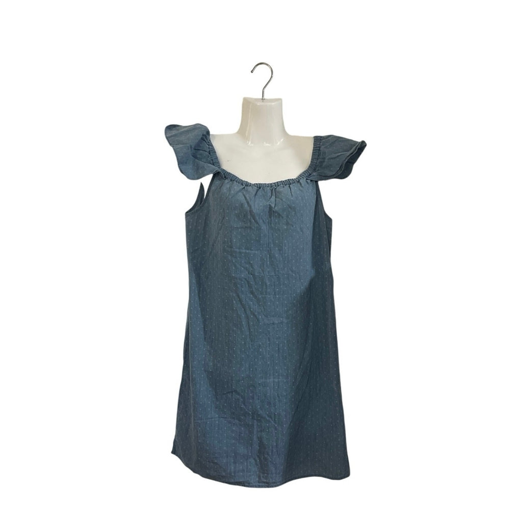 J.Crew Dobby Off the Shoulder Ruffle Sleeves Chambray Short Dress SZ 4 Western