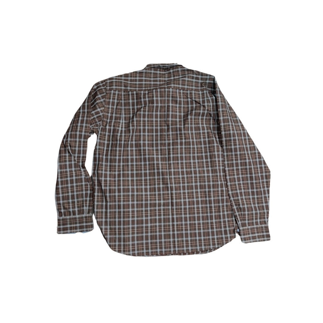 Weatherproof Brown Plaid Long Sleeve Button Up business casual collar shirt
