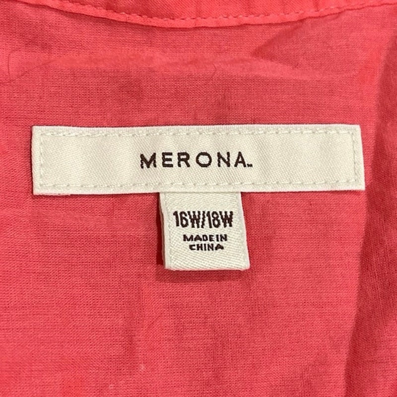 Merona Coral Split Neck Pintuck Pleated Tunic Blouse Pluz SZ 16 Bohemian