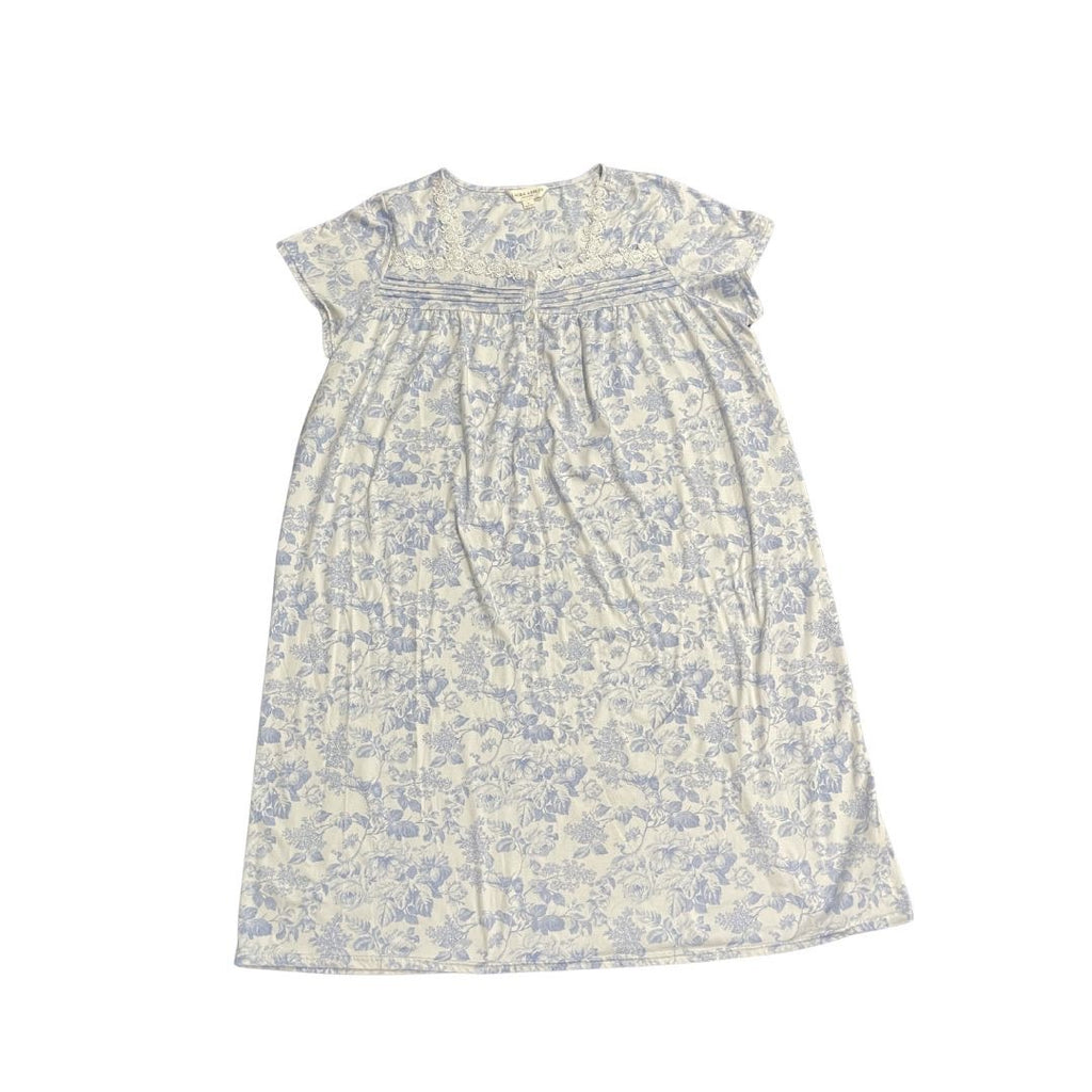 Laura Ashley Blue White Floral Nightgown Lace Trim Large Pajama Soft Loungewear