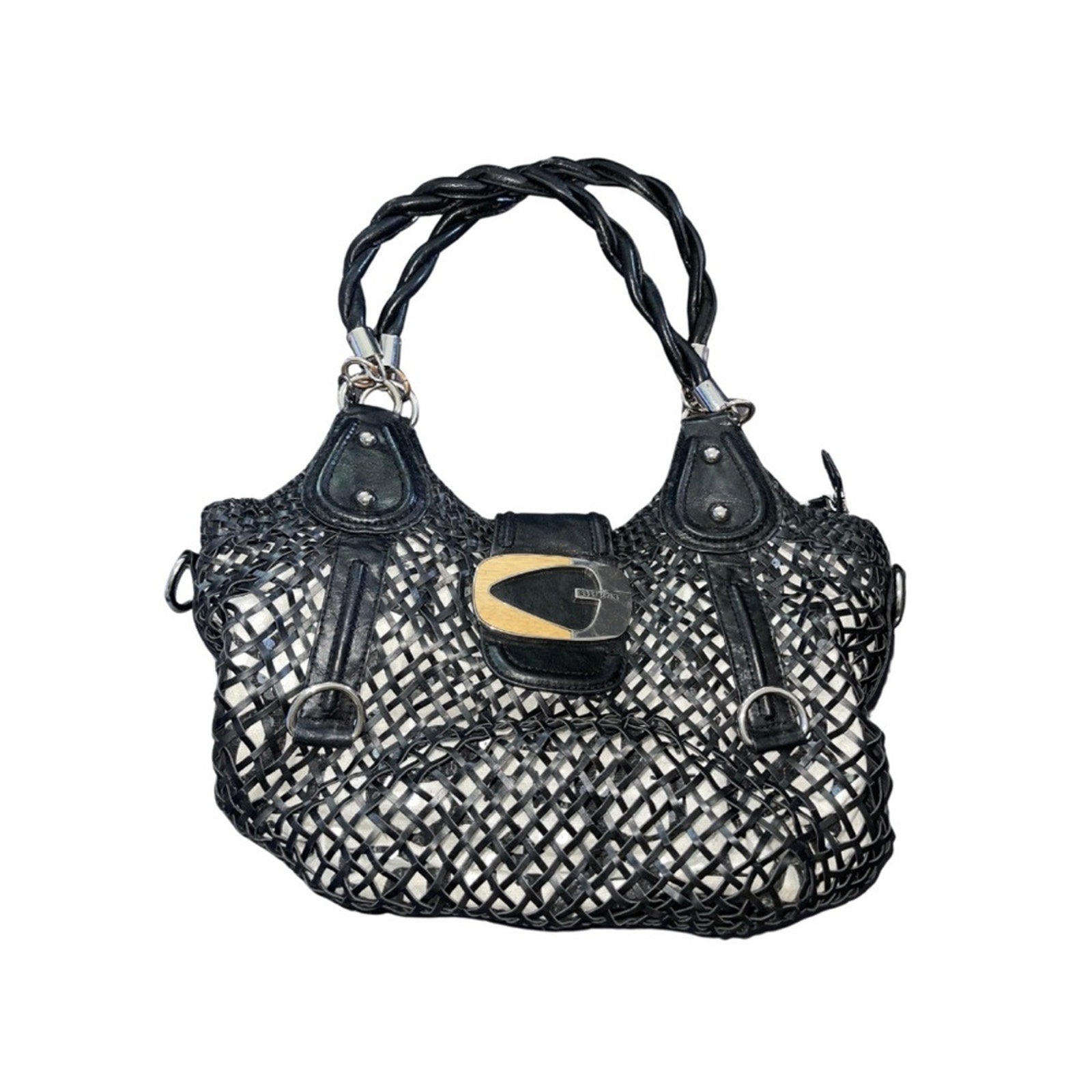 Guess Boho Netted Mesh Black Shoulder Bag Purse Buckle
