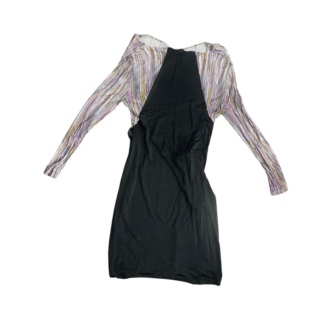 BCBGMAXAZRIA Cowl Neck Multicolor Striped Belted Midi Dress SZ S Retro Groovy