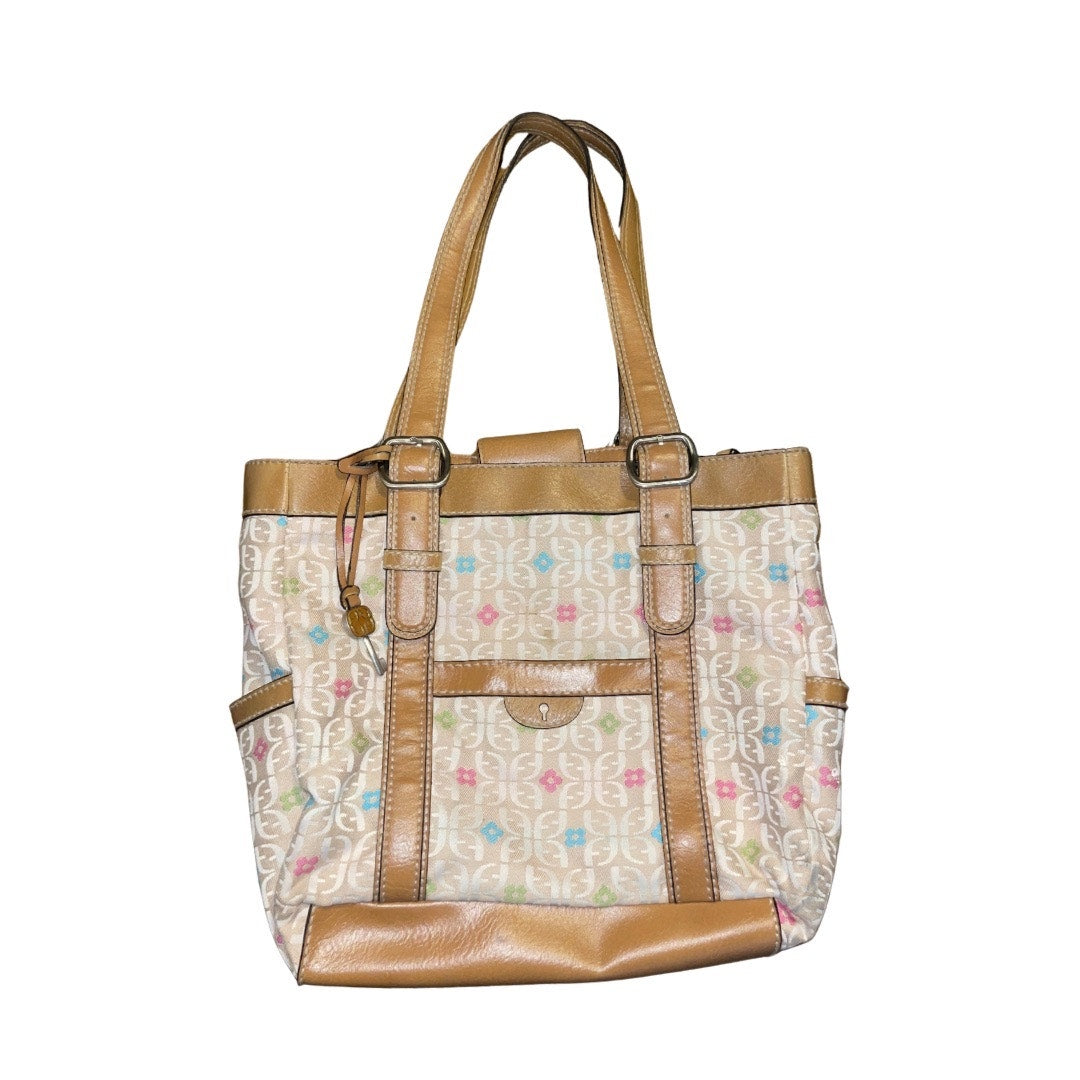 Fossil Key Per Large Tote Shoulder Bag Canvas and Leather Purse