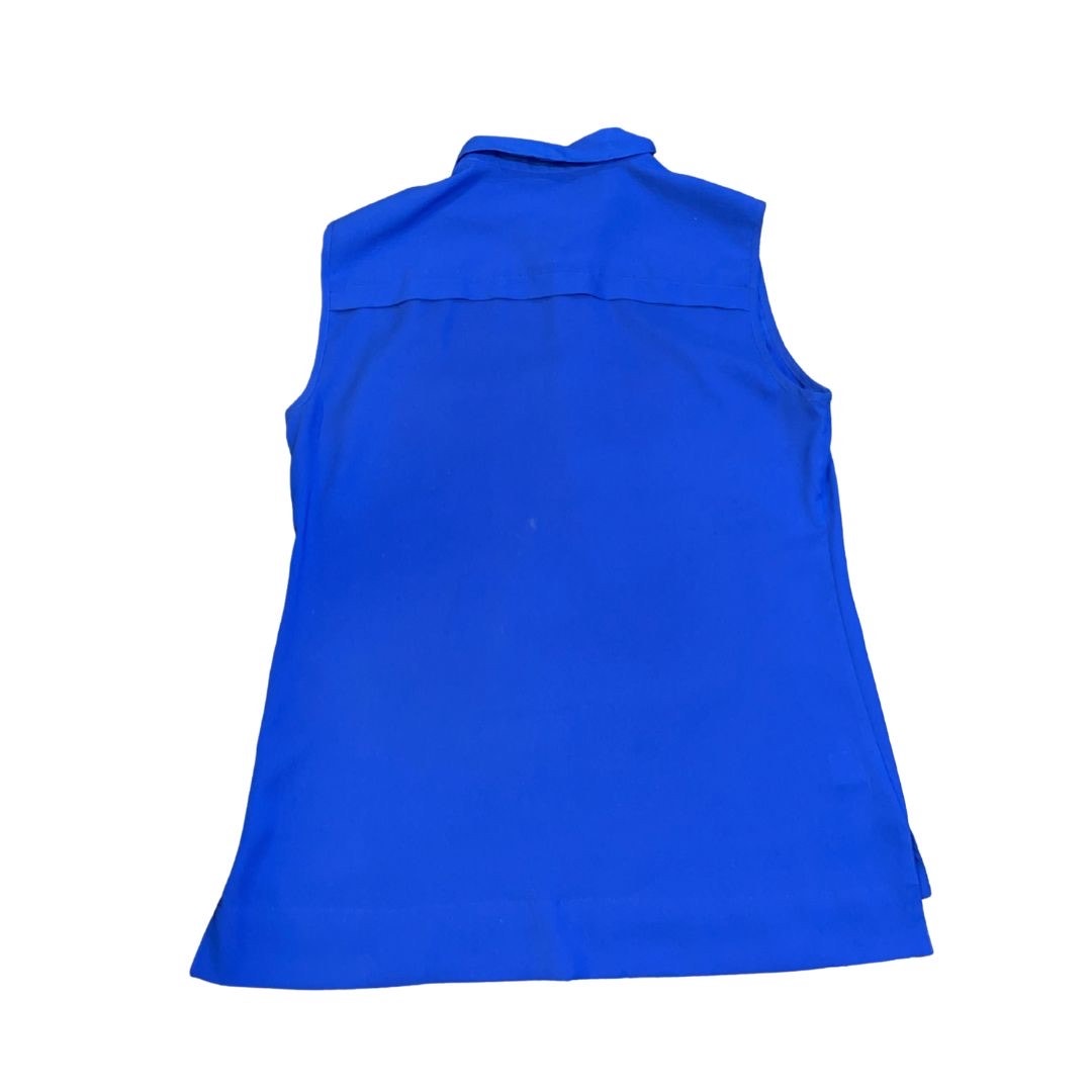 Ann Taylor Blue Sleeveless Button Blouse Chest Pocket size Small Career Preppy