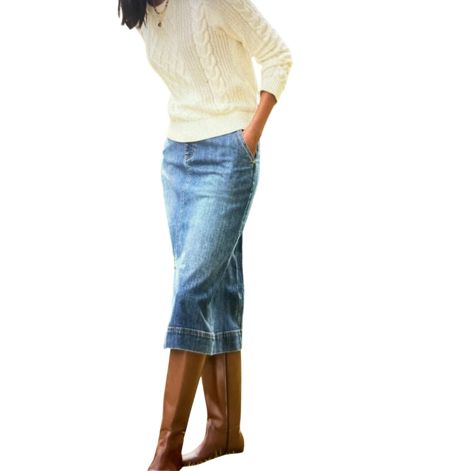 Talbots Denim A-line Midi Skirt Cardiff Wash Size 12 NWT Prairie Western Cottage