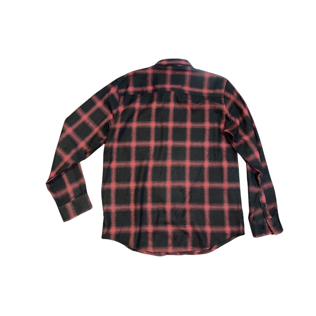 Shouthouse Mens Plaid Flannel Long Sleeve Shirt Size Large Double Pockets Cowboy