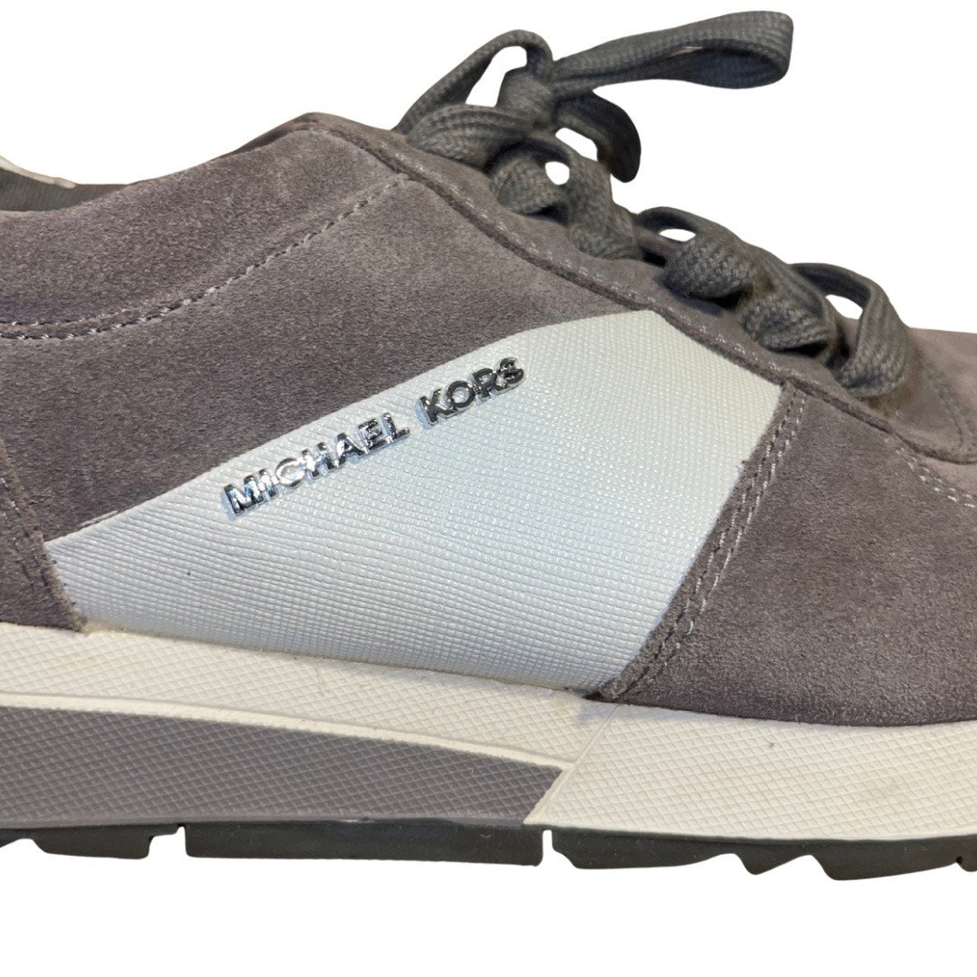 Michael Michael Kors Allie Trainer Sneakers Gray Suede Silver Metallic Size 9