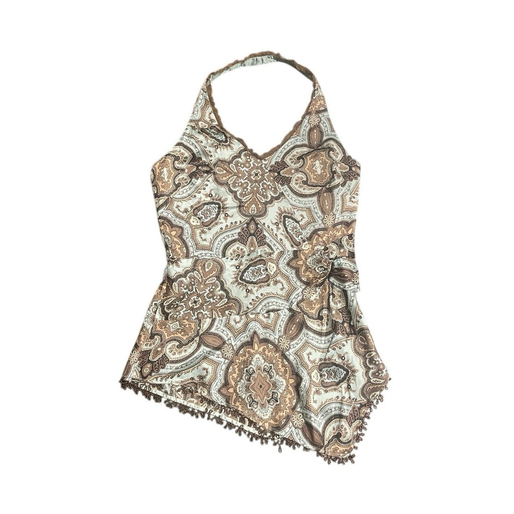Vintage Laundry by Shelli Segal Silk Halter Top SZ M Y2K Whimsigoth Bohemian 90s