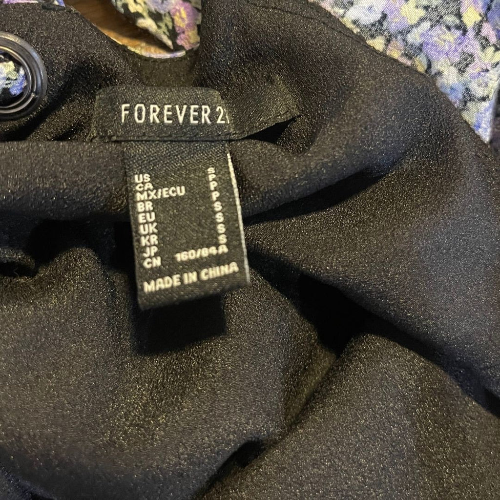 Forever 21 Floral Crop Top Ruched Back Tie Puff Sleeves Size Small Y2K