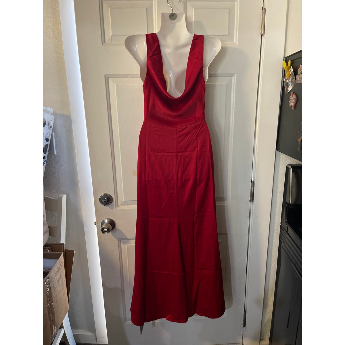 Cider Rhinestone V-Neck Red Satin Evening Dress XXS Formal Gown Wedding Prom NWT