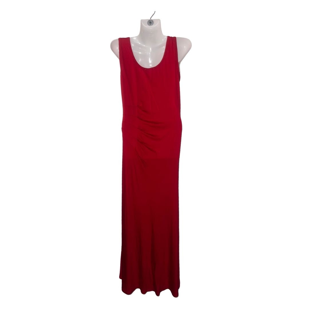 Calvin Klein Sleeveless Jersey Knit Maxi Red Dress SZ 10 Ruched Vacation Resort