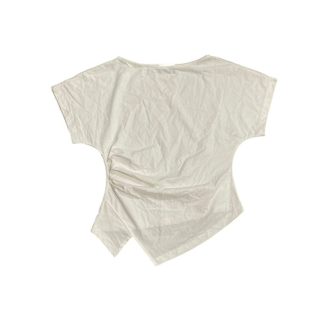 Cider Cotton Blend Boat Neck Ruched Asymmetrical Hem Tee Top SZ S Daily Casual