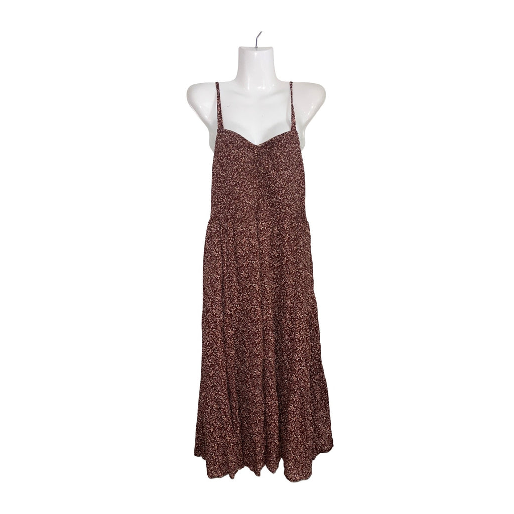 Madewell Lucie Tie-Strap Florentine Floral Tiered Midi Dress SZ L Pockets Boho