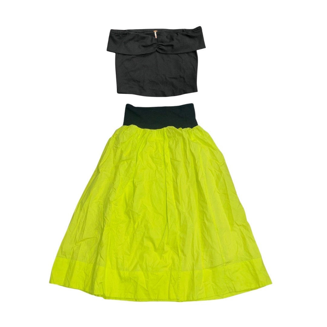 Free People Cooler in Capri Set Off the Shoulder Top Black Elastic Skirt Small