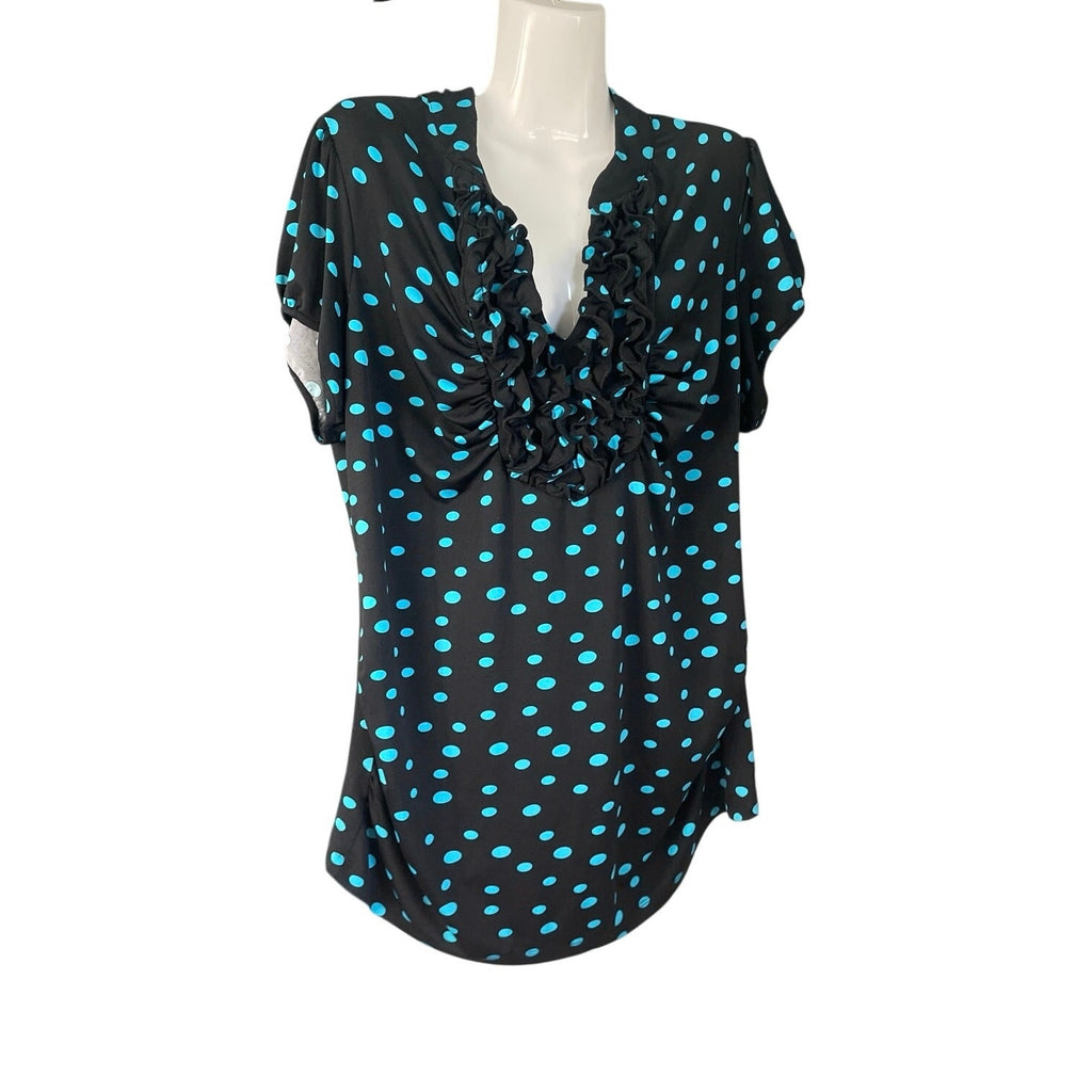 Heartsoul Short Sleeve Polka Dot Ruffle V-Neck Ruched Blouse SZ L Y2K 90s Artsy