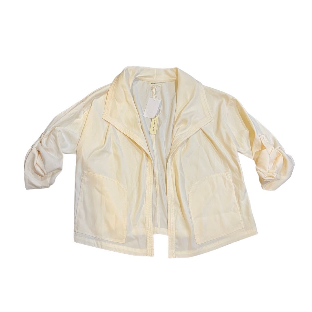 NWT Max Studio Drape Open Front Jacket Blouse Size Medium Bone Ruched Sleeves