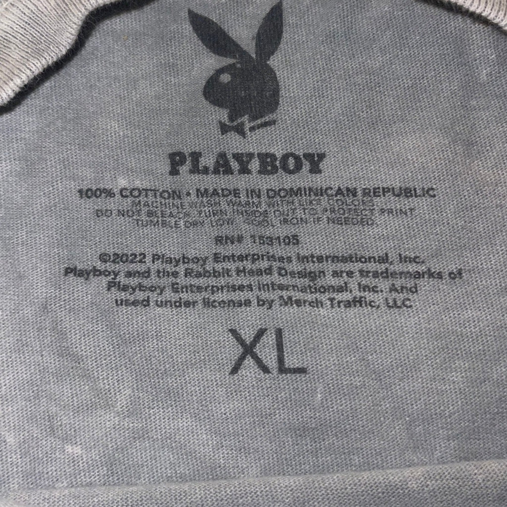 Playboy Bunny Unisex Distressed 100% Cotton T-Shirt Gray Pink Graphic Size XL
