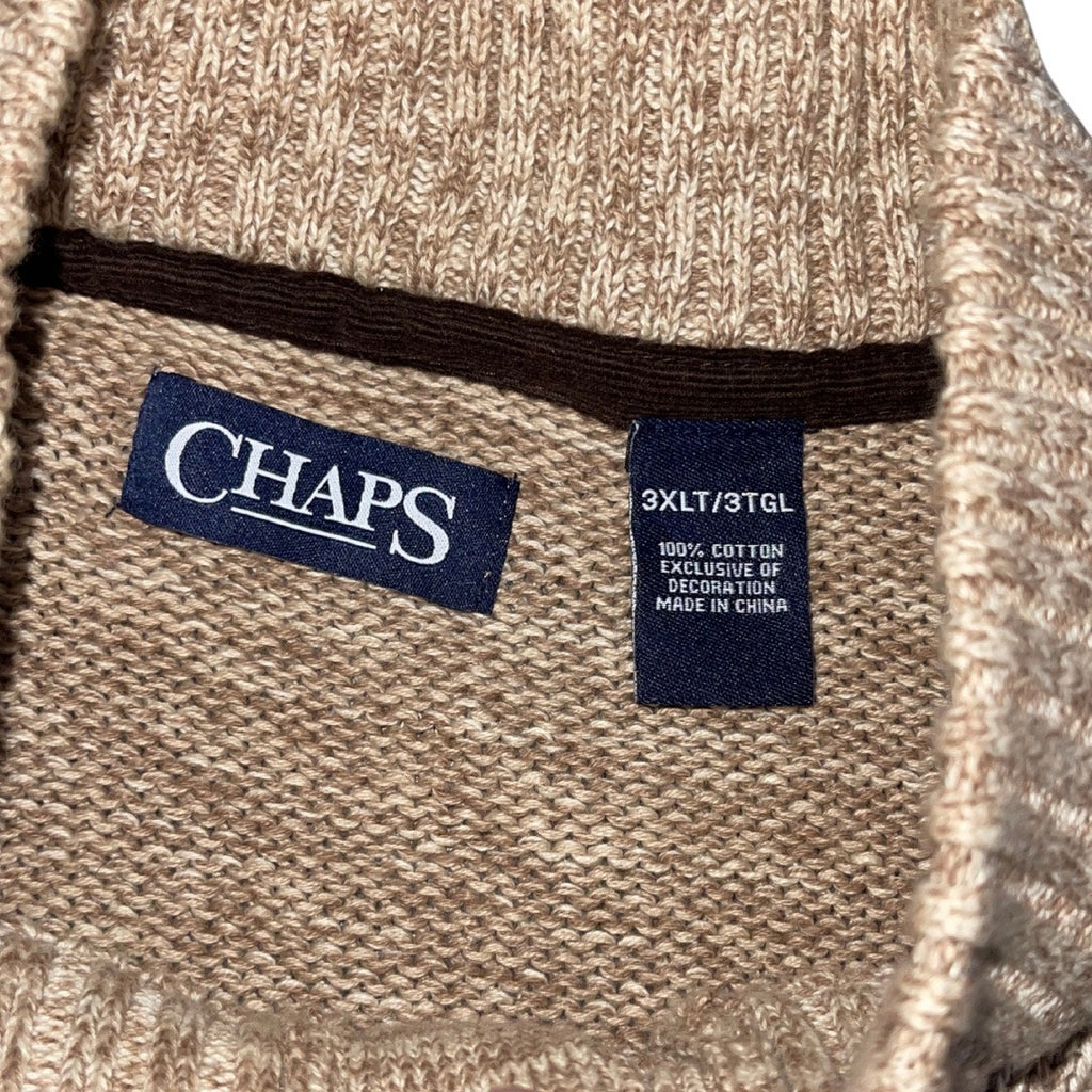 Chaps Men's Brown Quarter Button Knit Sweater Long Sleeve elbow Patch Grandpa Core Size 3XL