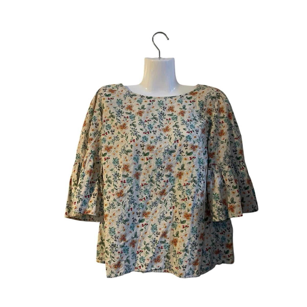 Time and Tru Floral Print Ruffle Sleeve Popover Top SZ M Wildflower Boho Artsy