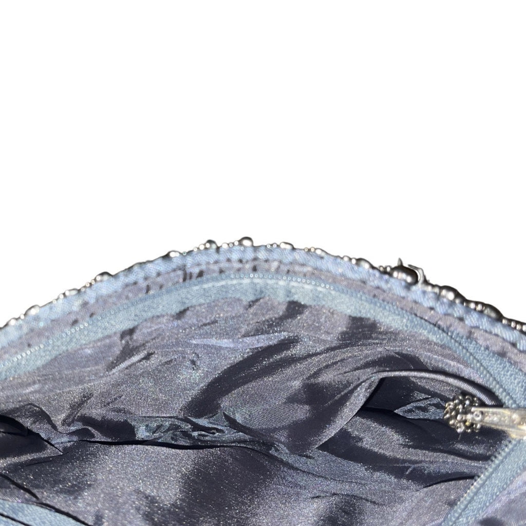 Vintage Blue Beaded Sequin Evening Wristlet Clutch Zip Closure Bags Purse