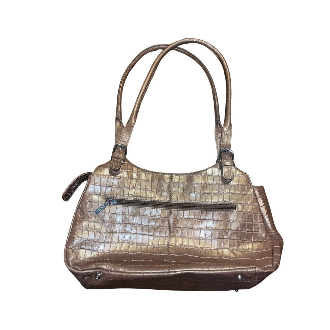 Maxx New York Gold Crocodile Embossed Print Leather Shoulder Bag Purse