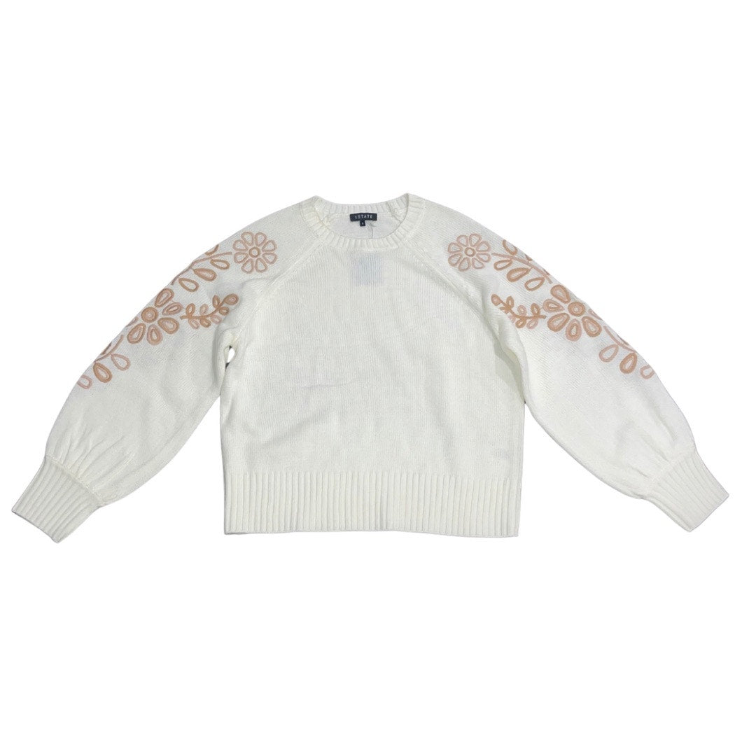 1.State Floral Embroidered Bubble Sleeve Crewneck Sweater Small Boho Chic NWT