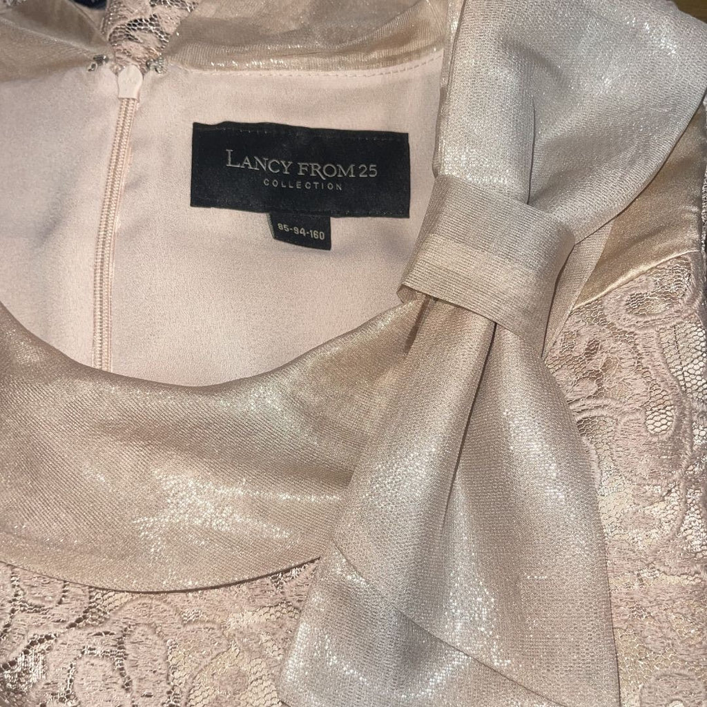 Lancy From 25 Collection Champagne Gold Lace Overlay Cocktail Wedding Prom Dress
