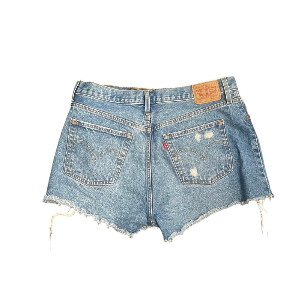 Levi's 501 Cut-Off Jean Shorts Medium Wash Distressed Denim High Rise Size 33