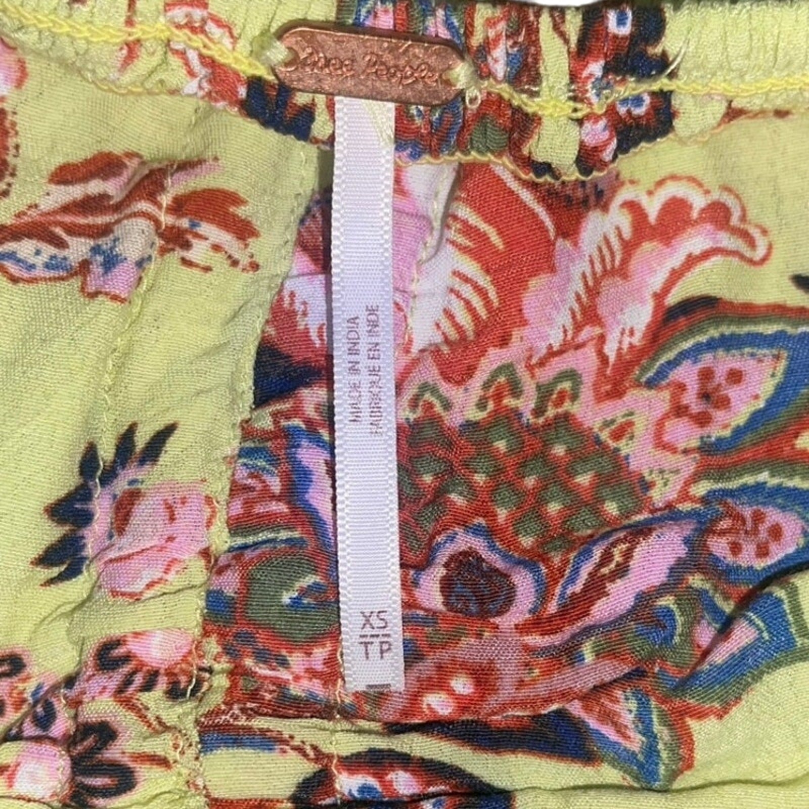 Free People Bali Citrus Skies One Piece Jumpsuit Floral XS Wide Leg Pockets Smoked