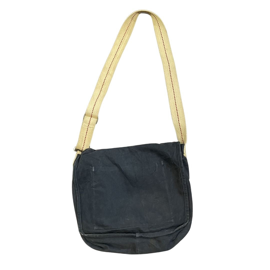 Hollister Logo Navy Blue Canvas Messenger Shoulder Bag Y2K Vintage Mailcore