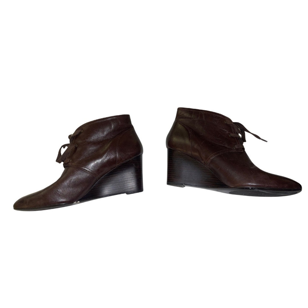 Lauren Ralph Lauren Tamia Wedge Ankle Booty Brown Leather Size 9.5