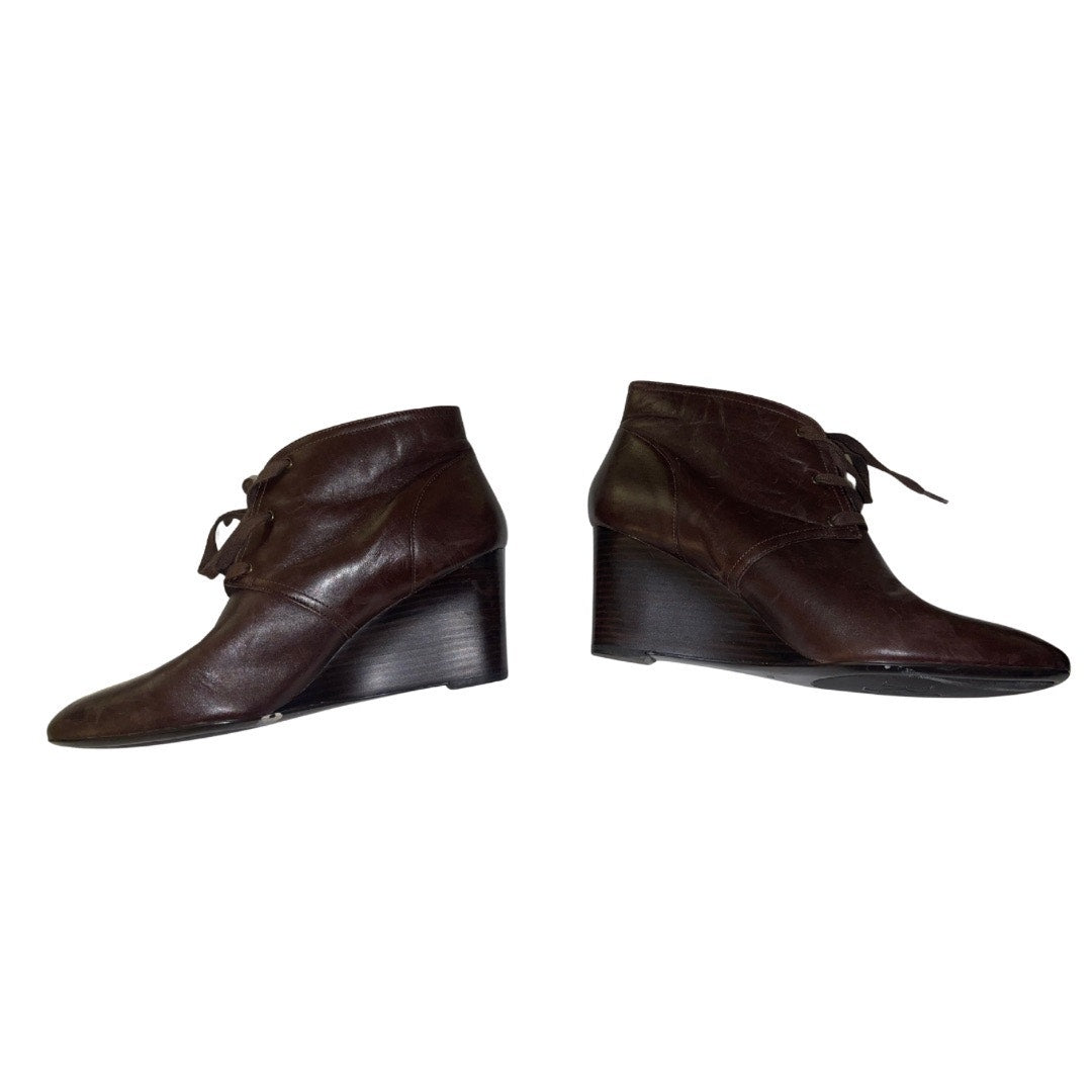 Lauren Ralph Lauren Tamia Wedge Ankle Booty Brown Leather Size 9.5