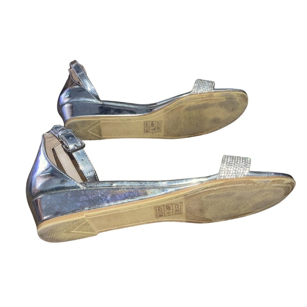 Aldo Kerina Mini Wedge Silver Rhinestone Sparkler Sandal Shoes Size 8.5 Dressy