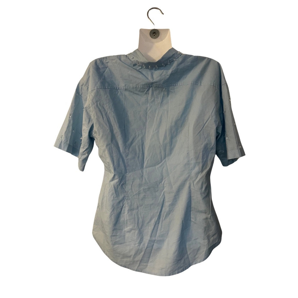 J. Crew Collection Button Down Crystal Teardrop Short Sleeve Shirt SZ 6 Festive