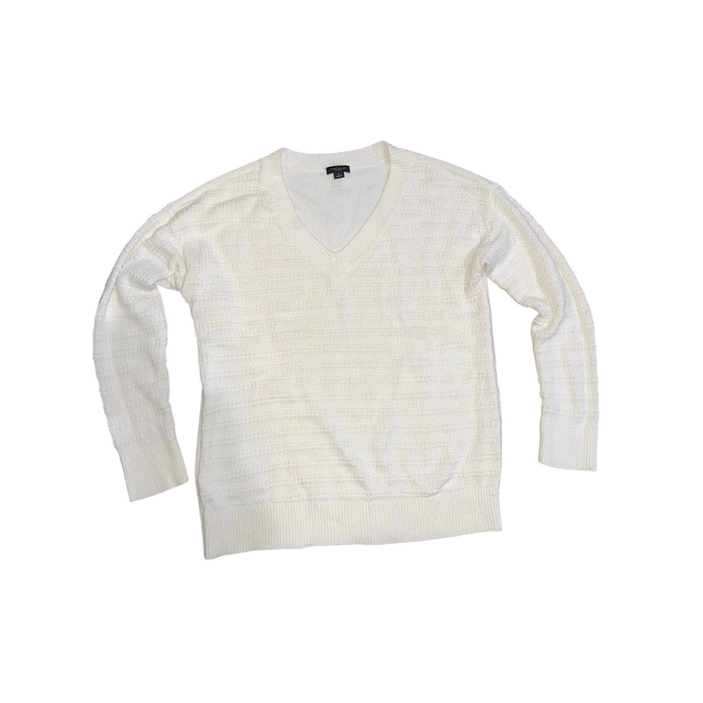 Ann Taylor Cream White V-neck Knit Sweater
