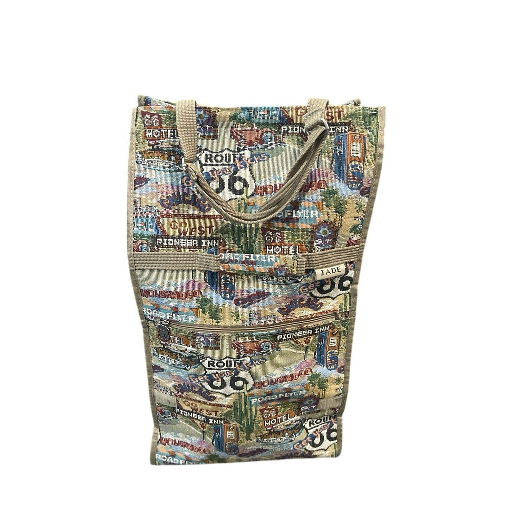 Jade Route 66 American Collapsing Rolling Tapestry Tote Travel Luggage Bag Retro