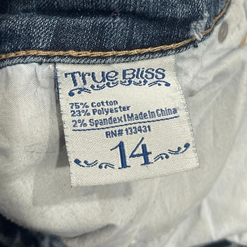 True Bliss Straight Leg Denim Jeans Women Size 14 Dark Blue Wash Western Boho