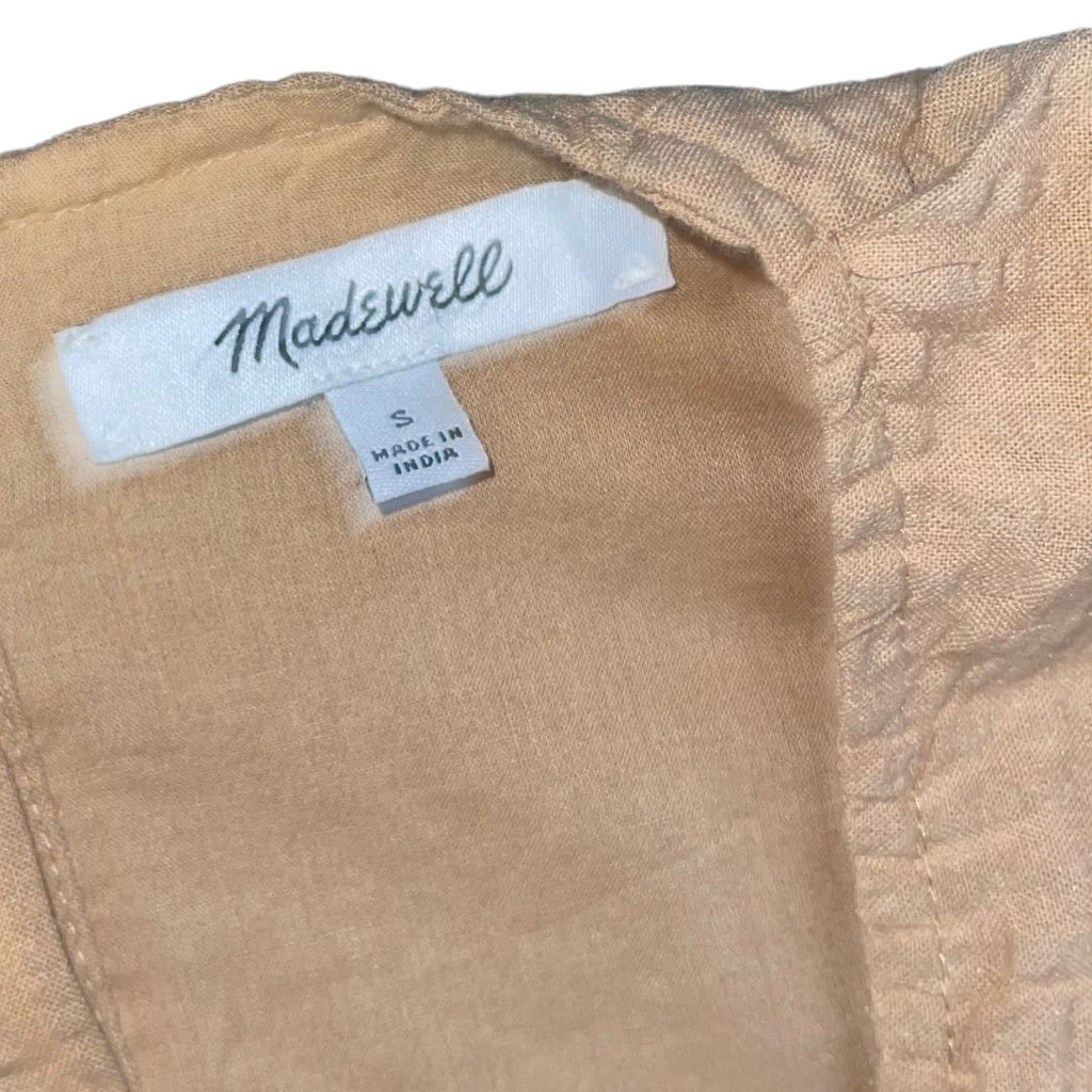 Madewell Seersucker Puff Sleeve Cutout Mini Dress Khaki Boho Size Small