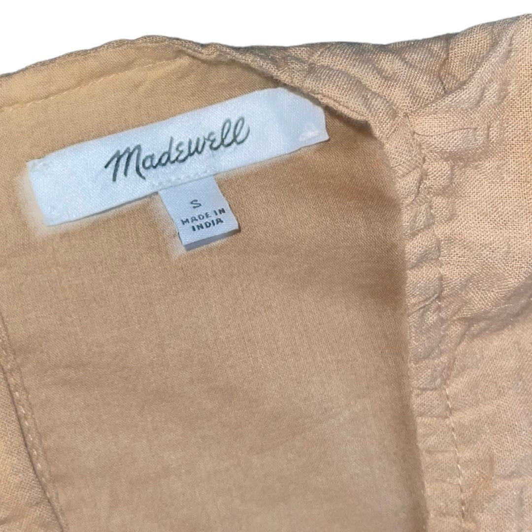 Madewell Seersucker Puff Sleeve Cutout Mini Dress Khaki Boho Size Small