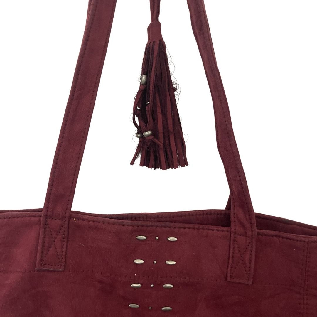 Abercrombie & Fitch Burgundy Shoulder Tote Handbag Y2K Faux Suede Boho Western