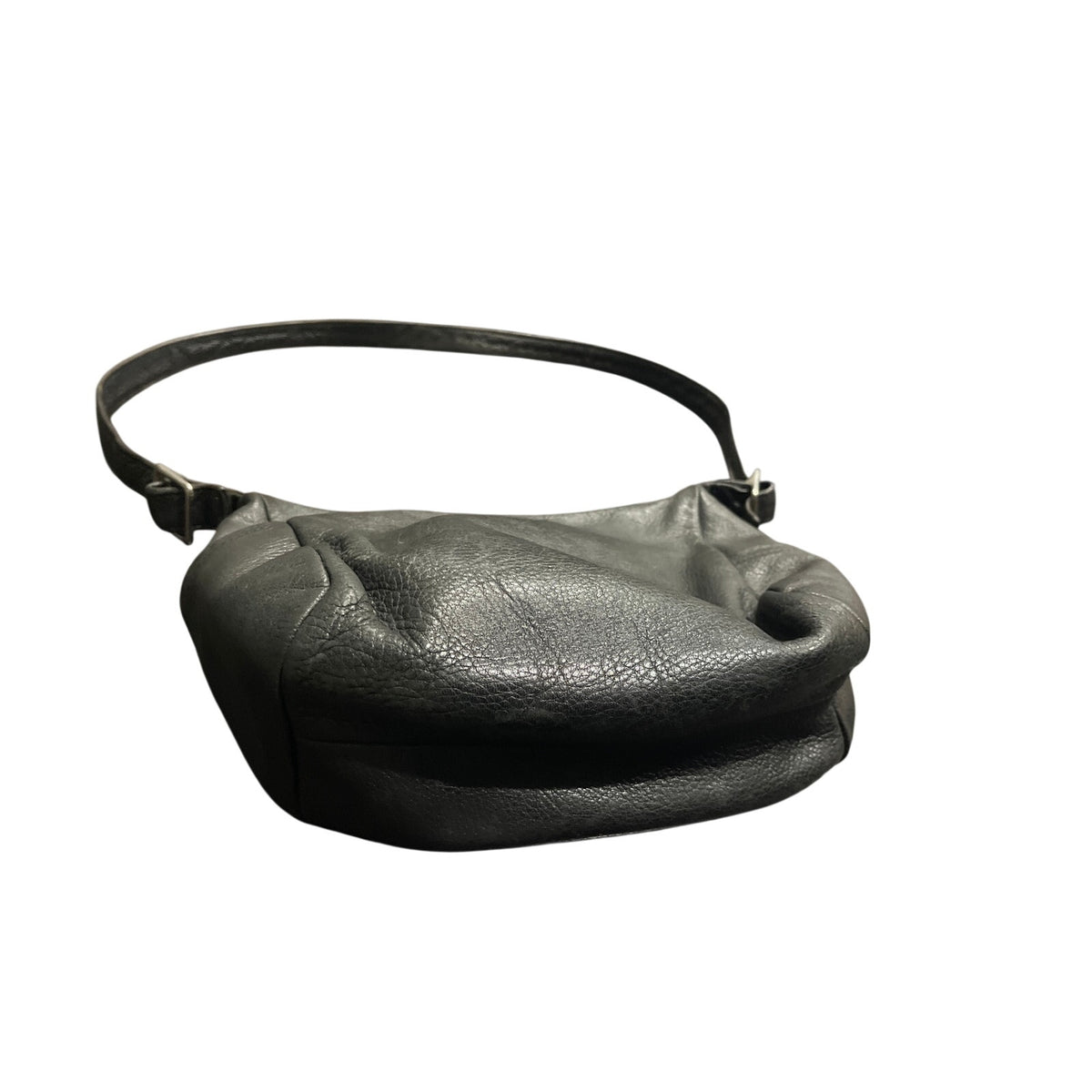Libaire Vintage Distressed Black Leather Crossbody Purse USA Made Crescent Hobo