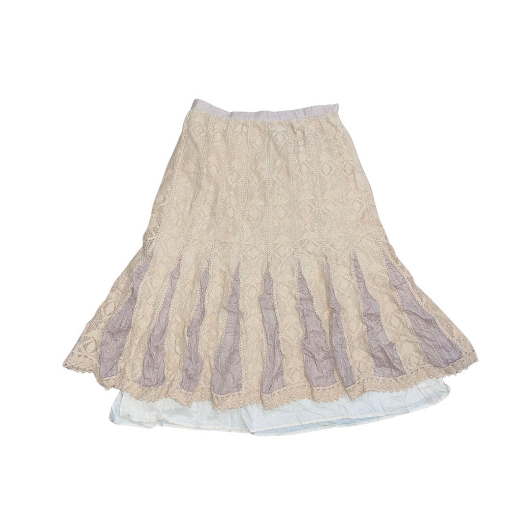 Coldwater Creek Lace Pleated Midi Skirt Boho Size 8 Hippie Cotton Festival Y2K