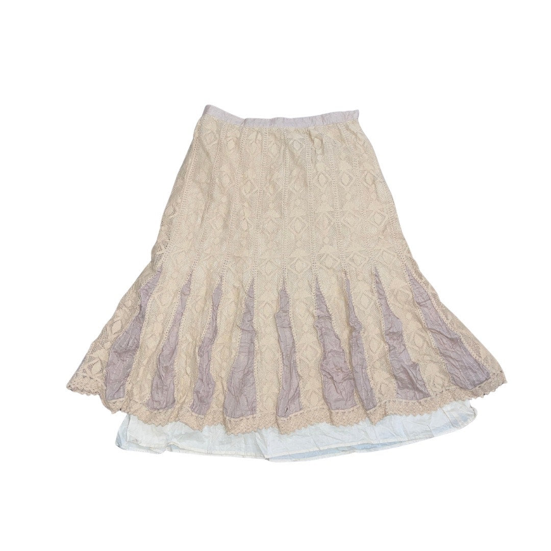 Coldwater Creek Lace Pleated Midi Skirt Boho Size 8 Hippie Cotton Festival Y2K