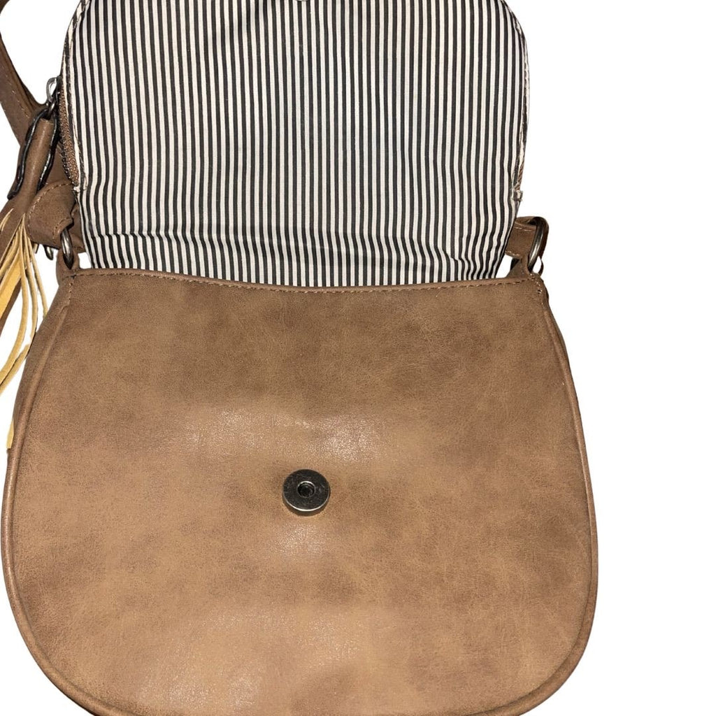 American Eagle Faux Leather Saddle Crossbody Purse Tassel Western Boho Chic