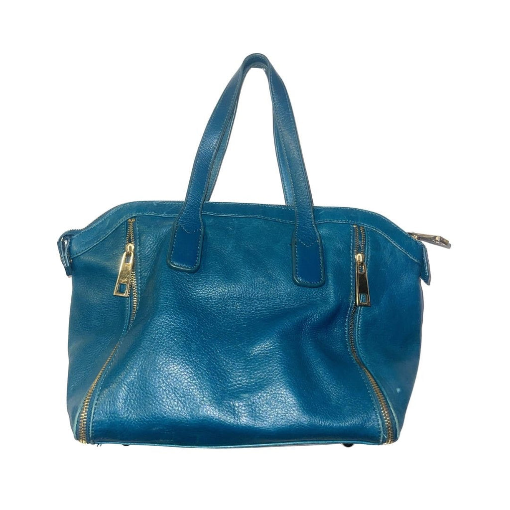 Audrey Brooke Genuine Leather Teal Satchel Handbag Top Handle Boho Chic